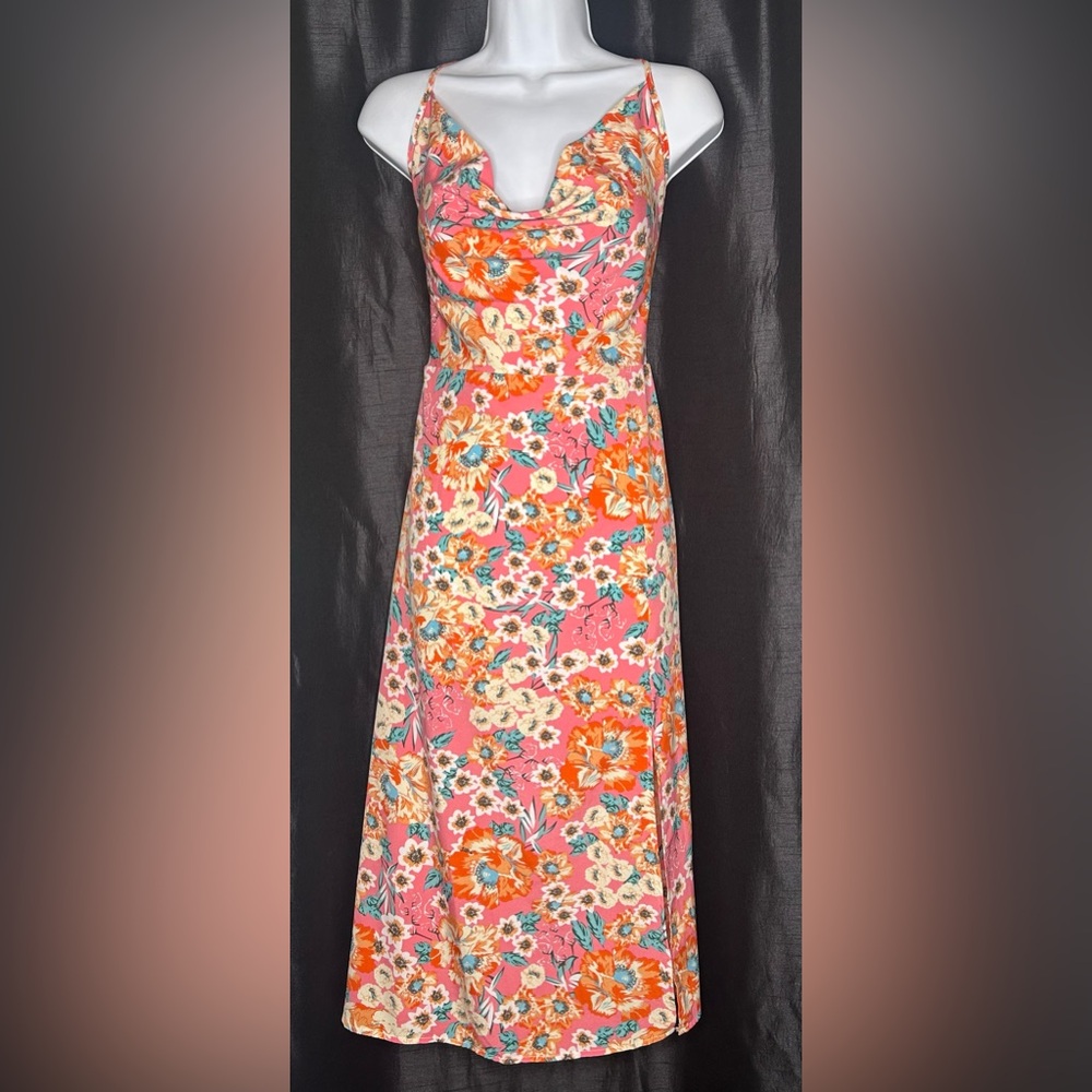 Floral Pink and Orange Women's Dress open cross back